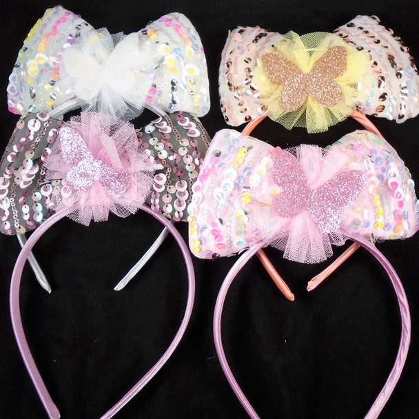 Cute Fashion Sparkle Butterfly Headbands  Mx Colors  .54 each 