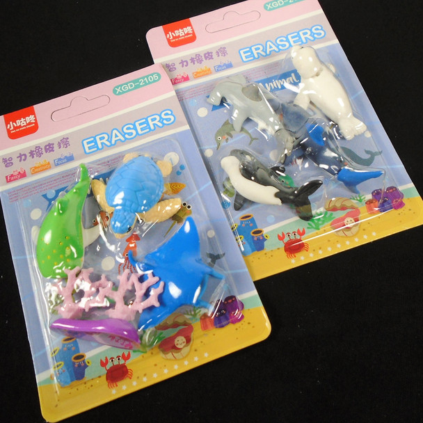 4-Pack Ocean Animal Theme Eraser Sets   24 per display bx .75 each set