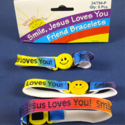 Smile Jesus Loves You Friendship Bracelet 12 pc pk   .25 ea