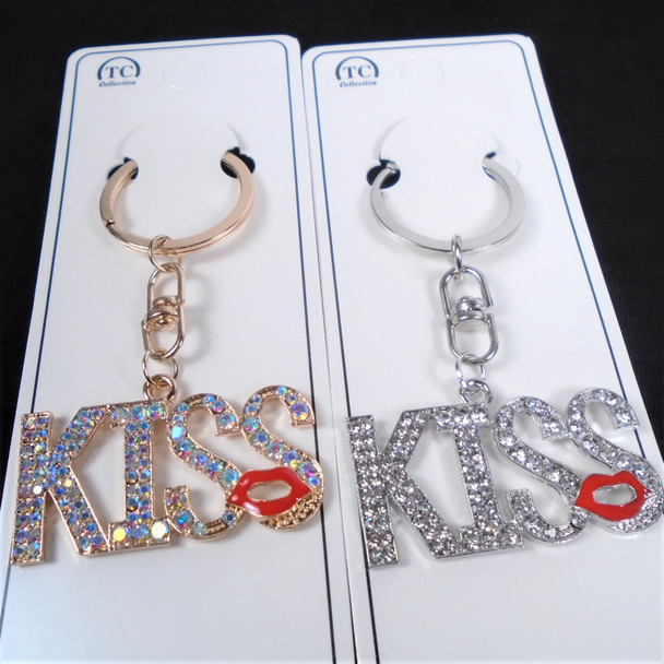  High Quality Gold & Silver  Crystal KISS Keychains    .60 each