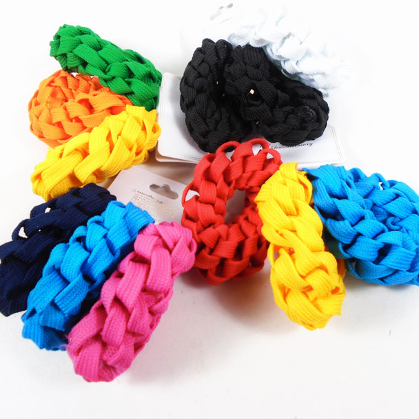  3 -- Pack Lg.Colorful Braided Shoelace Hair Scrungi   .58 per set 