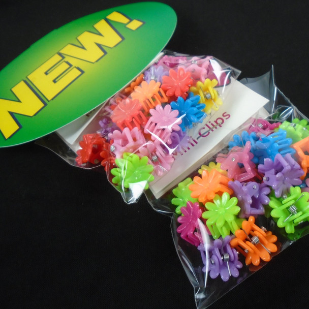 24 Pack Bright Color Mini Flower Hair Jaw Clips  .55 per pk 