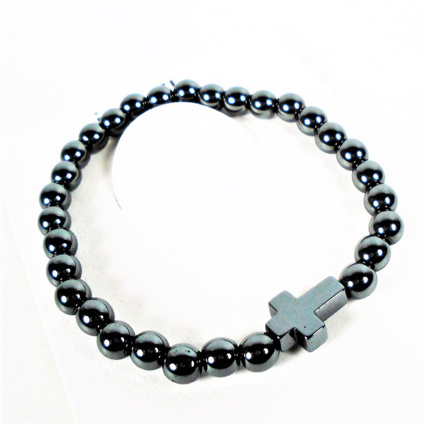 Hematite Bead Stretch Bracelet w/ Hem. Cross   .60 ea