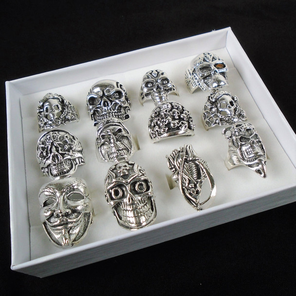  Cast Silver Men's Rings Skull Theme .65  ea