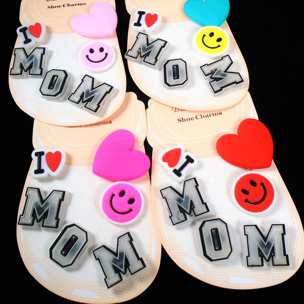 6 Pack I Love MOM Theme Croc Shoe Charms   .75 ea set