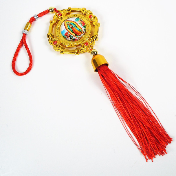 13" Red Tassel Hanger w/ Guadalupe Saint 12 per pk  .62 each 