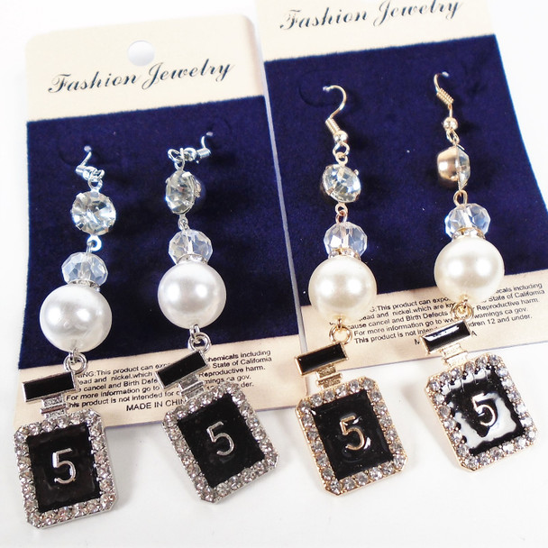 Pearl & Crystal Stone Dangle Earring w/ Perfume Bottle  .60 ea pair 