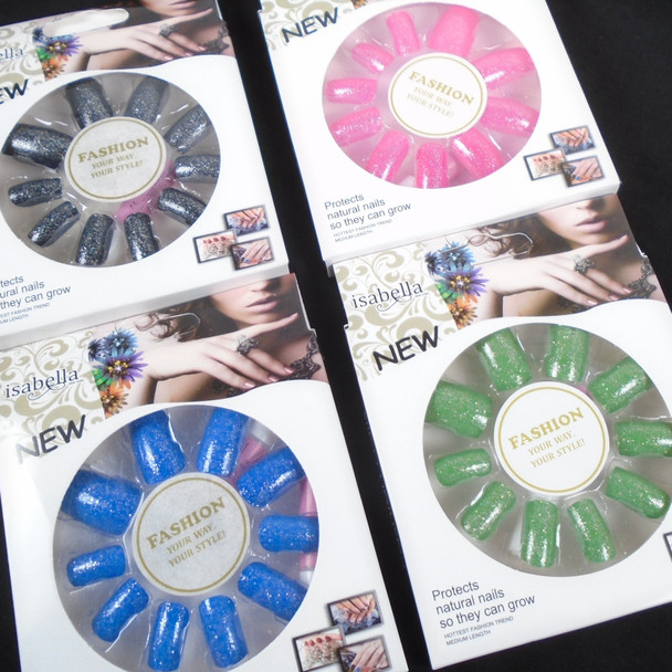 10 Pk Fashion Sparkle Nails w/ Glue Included (031) Asst Colors .56 ea set