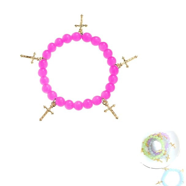 Asst Color Glass  Bracelets w/ Gold Cross Charms   .60 ea