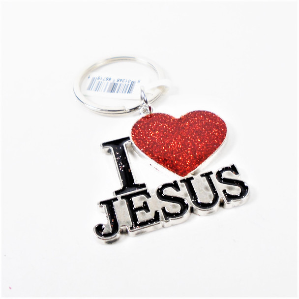 Great Quality 2" I Love Jesus Cast Keychains Lite Glitter  12 per pk .60 each 