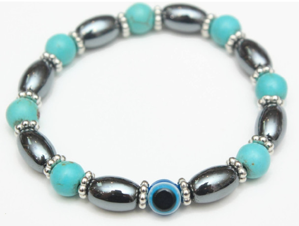  Hematite ,Turquoise & Eye Bead Stretch Bracelets  .60 each