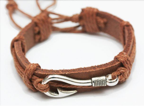 Teen Leather Bracelet w/ Silver Fish Hook  .58 ea