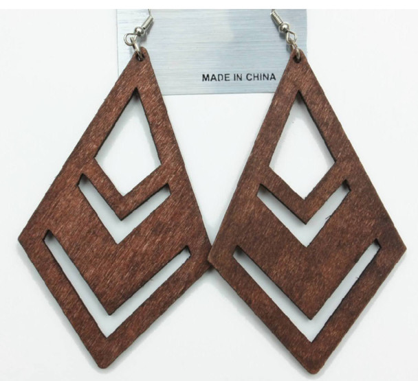  3" Triangle  Wood Earring w/  Cut Out Design Chevron (7865)    .58 ea pair 