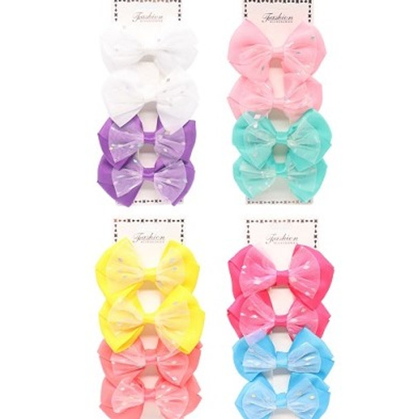 4 Pack 3.5" Gator Clip Bows w/ Sparkle & Lace   .60 per set 