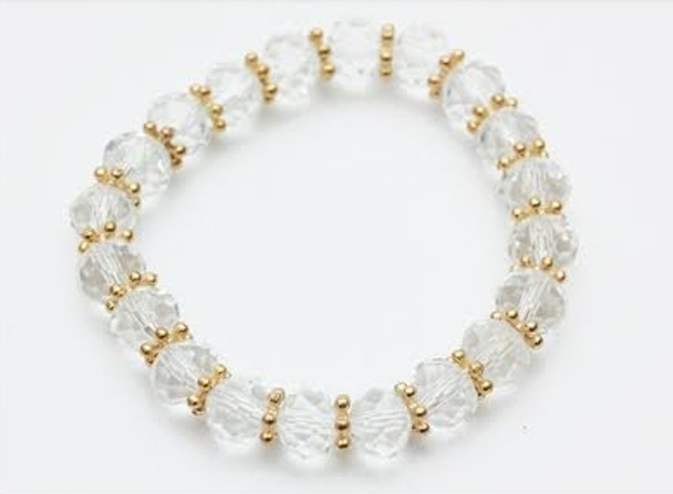10MM Crystal Beaded Stretch Bracelet Clear .60 ea