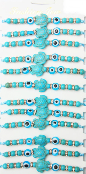 Turtle w/Evil Eye Turq Cord Bracelet .60 Each