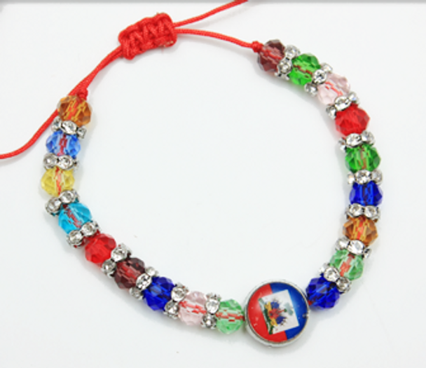 Haiti Flag Multi Crystal Bead Adj Bracelet .60 Each