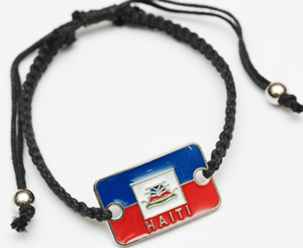 Haiti Metal Flag w/ Epoxy Macrame Bracelet .60 Each