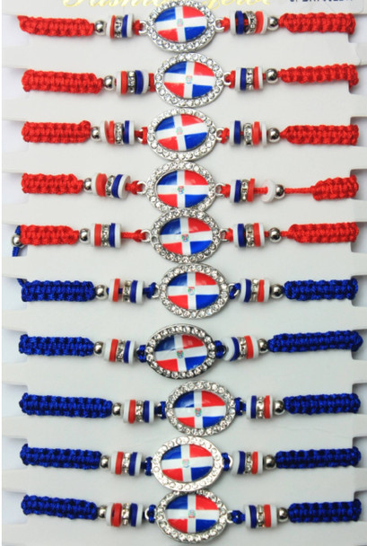 Dominican Republic Flag w/RBW Chip Beads Macrame Bracelet .60 Each