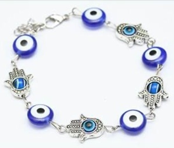 Blue Evil Evil Bead w/Hamsa Chain Bracelet .60 Each