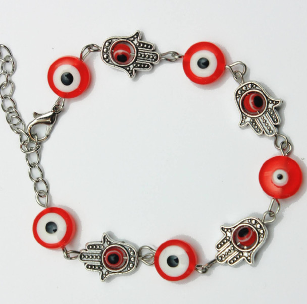 Red Evil Evil Bead w/Hamsa Chain Bracelet .60 Each