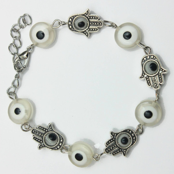 White Evil Evil Bead w/Hamsa Chain Bracelet .60 Each