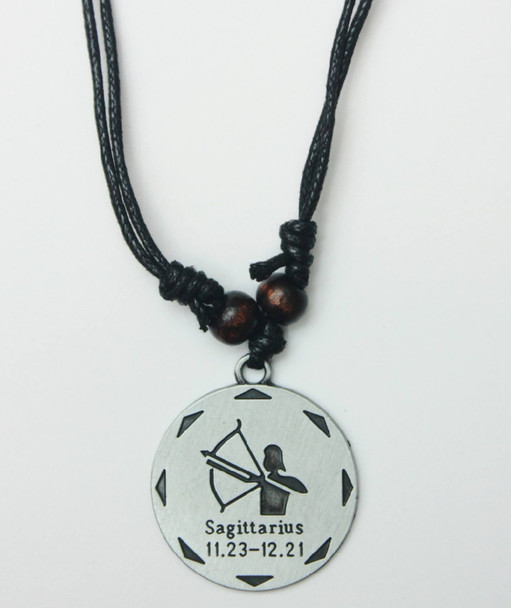 DBL Leather Cord Necklace w/ Round Silver Zodiac  Pendant  .60 each