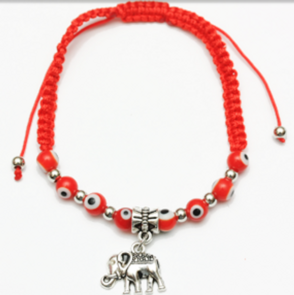 Red Evil Eye Bead w/Elephant Charm Red Macrame Bracelet .60 Each