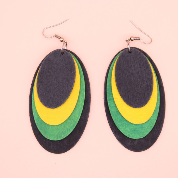 2.75" 4 Layer Jamaica Colors Earring Oval Shape  .58 Each Pair