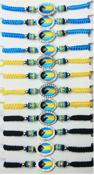 Bahamian Flag w/Country Color Chip Beads Macrame Bracelet .60 Each