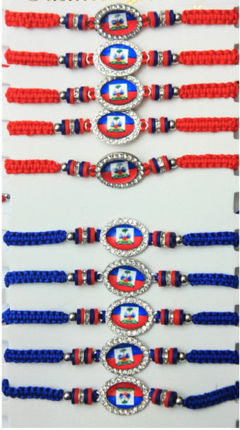 Haitian Flag w/Country Color Chip Beads Macrame Bracelet .60 Each