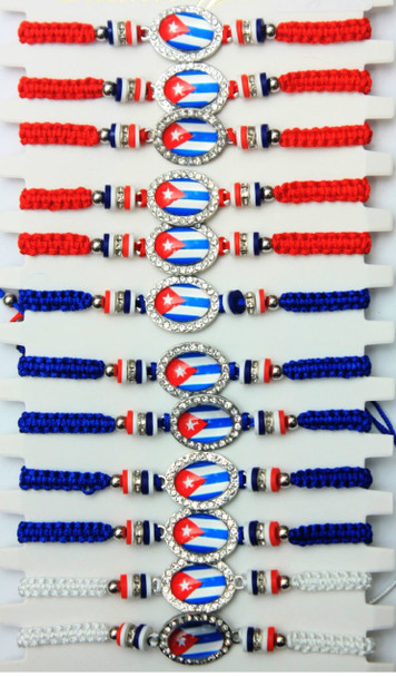 Cuban Flag w/Country Color Chip Beads Macrame Bracelet .60 Each