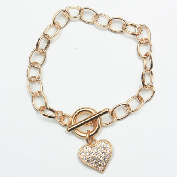 Heart Charm Toggle Metal Chain Bracelet Gold & Silver .60 Each