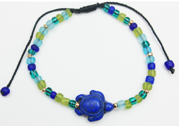 Blue Turtle w/Ocean Color Beads Cord Bracelet .60 Each