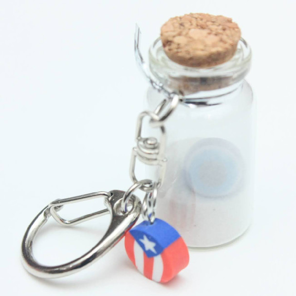 1.75" Puerto Rico Glass Bottle Keychain w/ White Sand & Evil Eye .60 ea