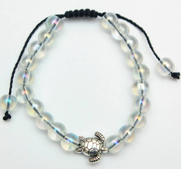 Turtle Pendant Translucent Bead Black & White Cord Bracelet .60 Each