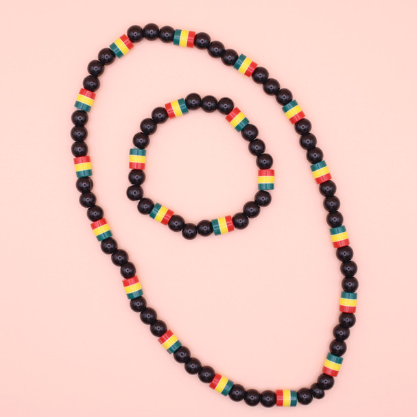 Rasta Colors Can Bead Bracelet & Necklace Set .62 Each