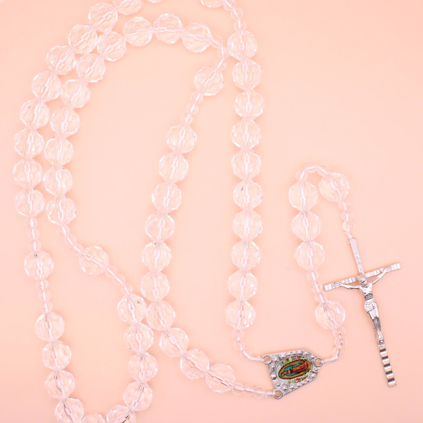 Large 39" Clear Crystal Rosary Hanger w/ Guadalupe Picture $9 Per Piece