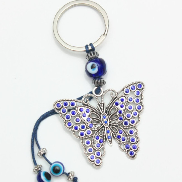 Butterfly w/ Blue Stones Evil Eye Keychain .60 Each 