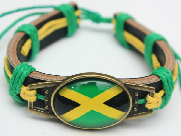Jamaica Flag Pendant Leather Bracelet .58 Each