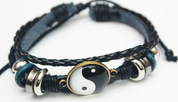 Ying Yang Multi Strand Leather Cord Bracelet .58 Each