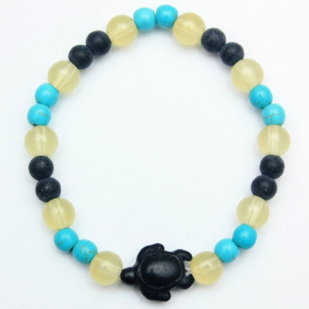 Black Stone Turtle w/ Turq Beads Bracelet .60 Each