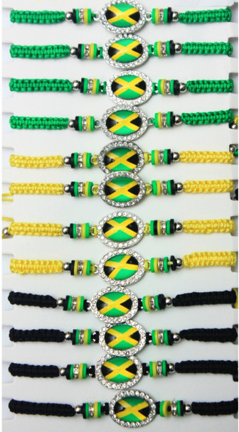 Jamaica Flag w/Country Color Chip Beads Macrame Bracelet .60 Each