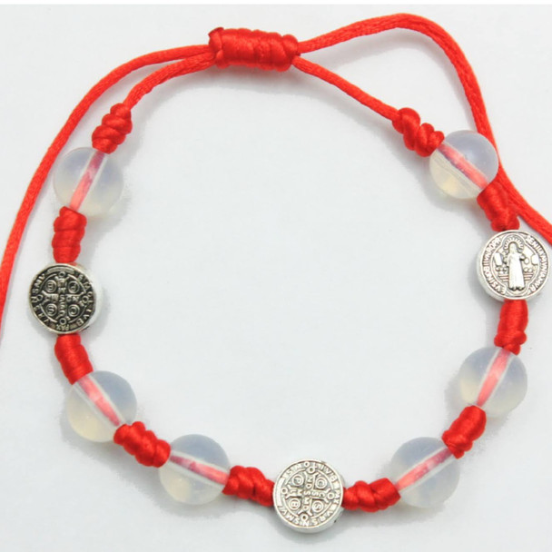 San Benito Pendant w/ Clear Beads Red Cord Bracelet .60 Each