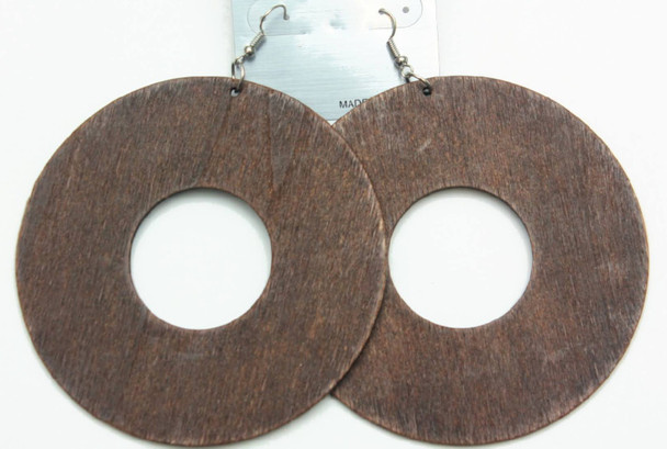 4" Big Donut Wood Earring Natural Colors .58 Each