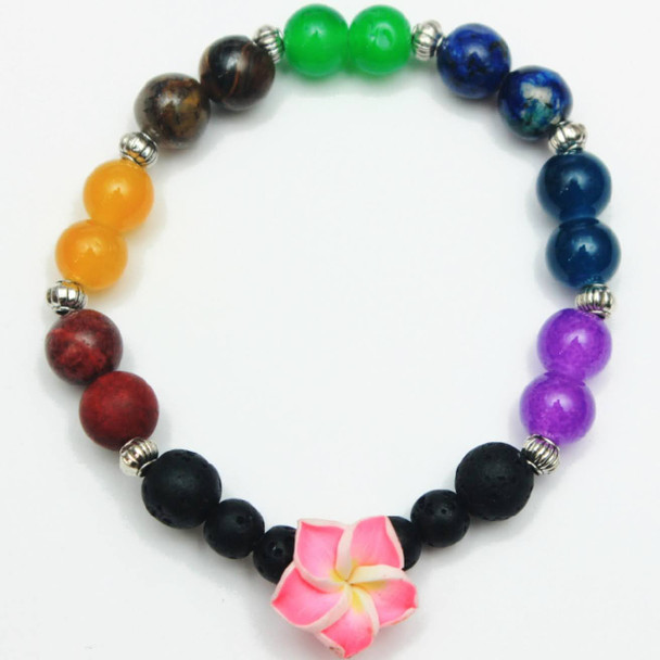 Chakra Bead Bracelet w/ Plumeria .60 Each