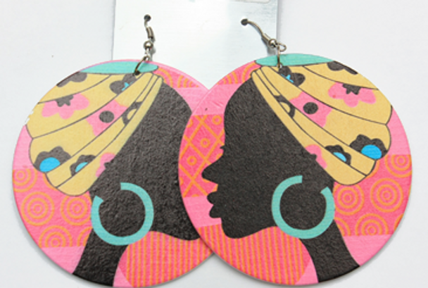 Colorful Wood Earring Woman w/ Tuban .58 Each Pair