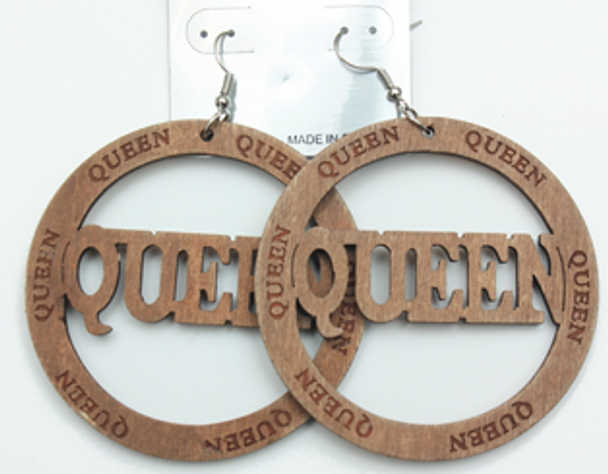 2.5" Queen Theme Wood Earring Natural Colors .58 per pair 