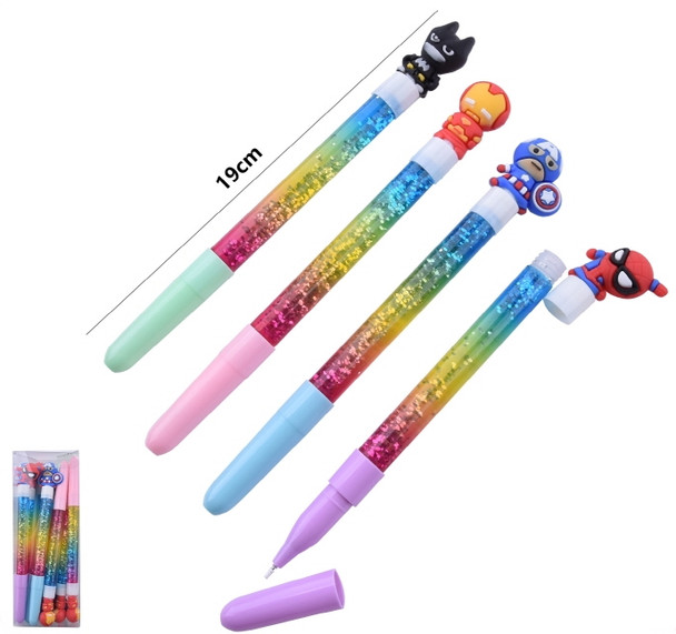 8" Heroes Theme Pens w/ Water & Bright Glitters 12 per box  .60 ea