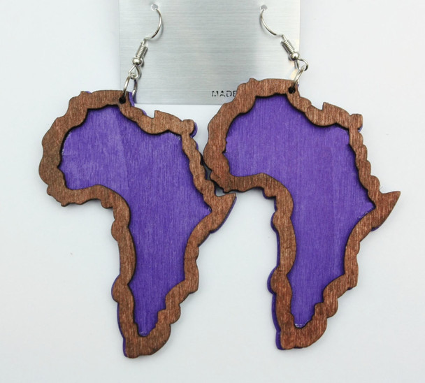Bright Dual Layer Africa Map Wood Earring .58 Each Pair